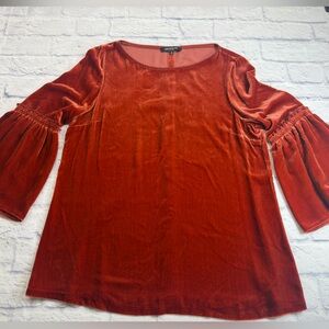 Lafayette 148 New York Burnt Orange Velvet Blouse. Size M. Boho. Quiet Luxury.